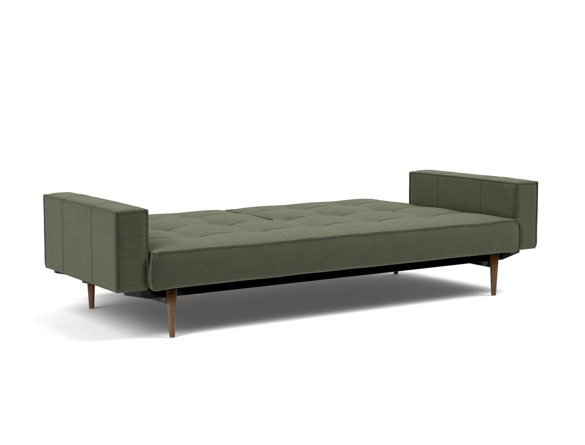 Schlafsofa Splitback mit Armlehnen Chenille Esina 413-Olive-Green Beine Styletto Eiche dunkel
