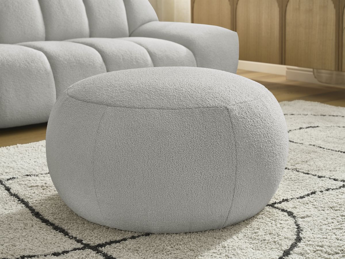 Bobochic Hayden Sofa 4-Sitzer mit Pouf Bouclé-Stoff Hellgrau