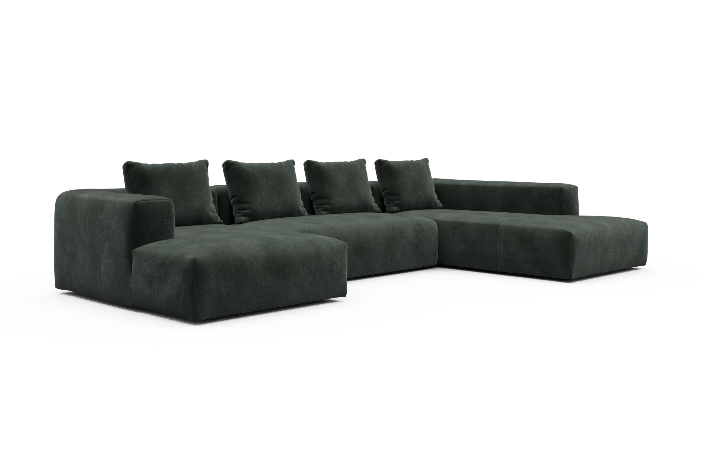 Wohnlandschaft Fred Relax-Ecke rechts mit 2-Sitzer und Chaiselongue links Samt Smooth 814-Laurel-Green