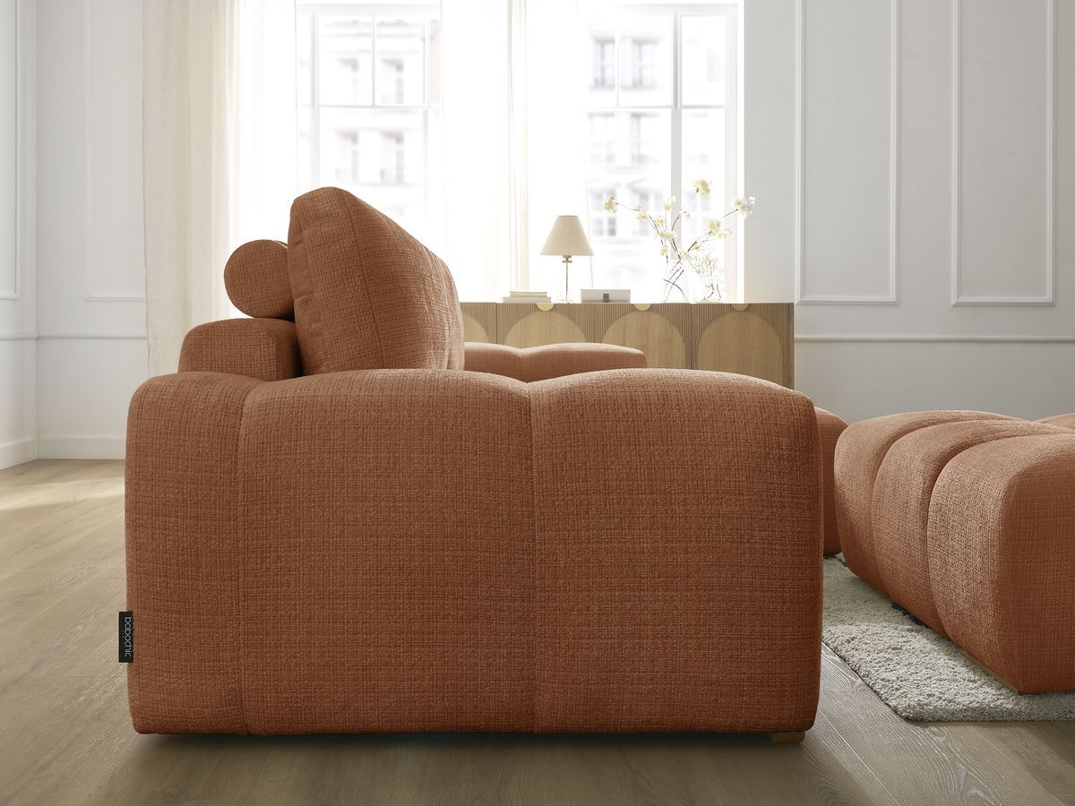 Bobochic Anakin Ecksofa mit Pouf, 2 Kissen Strukturstoff Orange