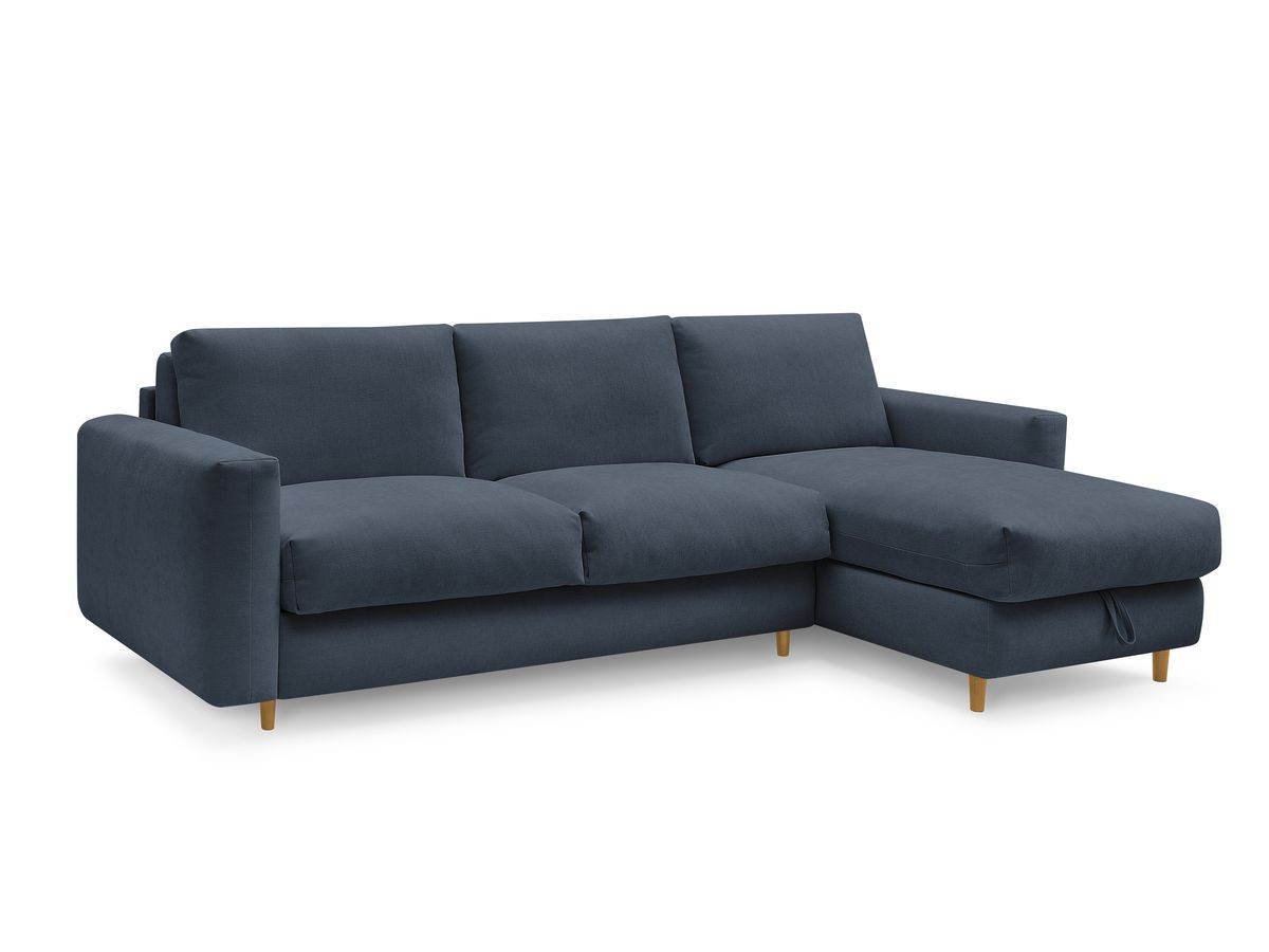 Bobochic Cocoone Ecksofa mit Schlaffunktion und Bettkasten Stoff Dunkelblau, Liegefläche 160 × 200 cm