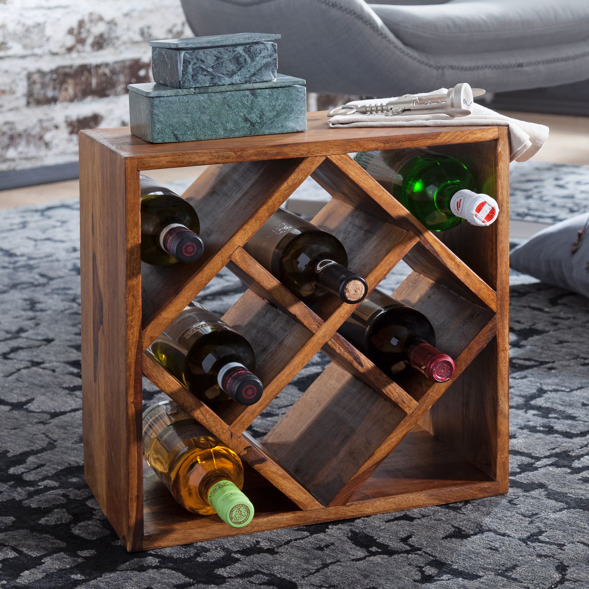 Flaschenregal Glumso Massivholz Dunkelbraun 40 × 25 × 40 cm