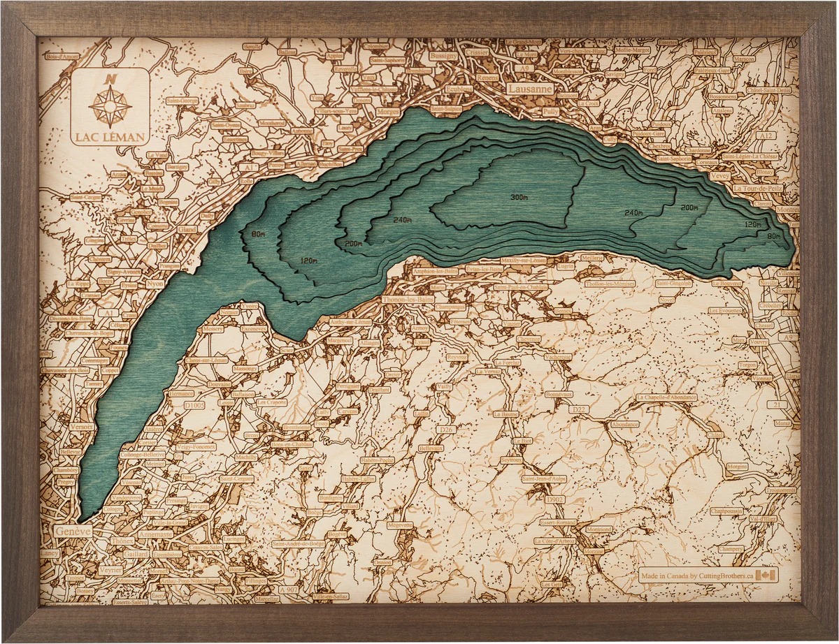 Cutting Brothers 3D Holz-Wandkarte Lac Leman Genfer See 40.5 x 30.5 moebelfaktor