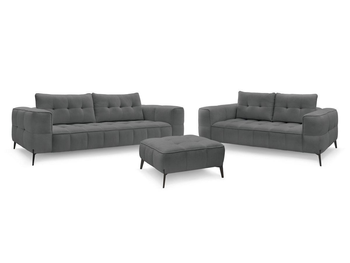 Bobochic Anis Sofa-Set 3- und 2-Sitzer mit Pouf Strukturstoff Dunkelgrau