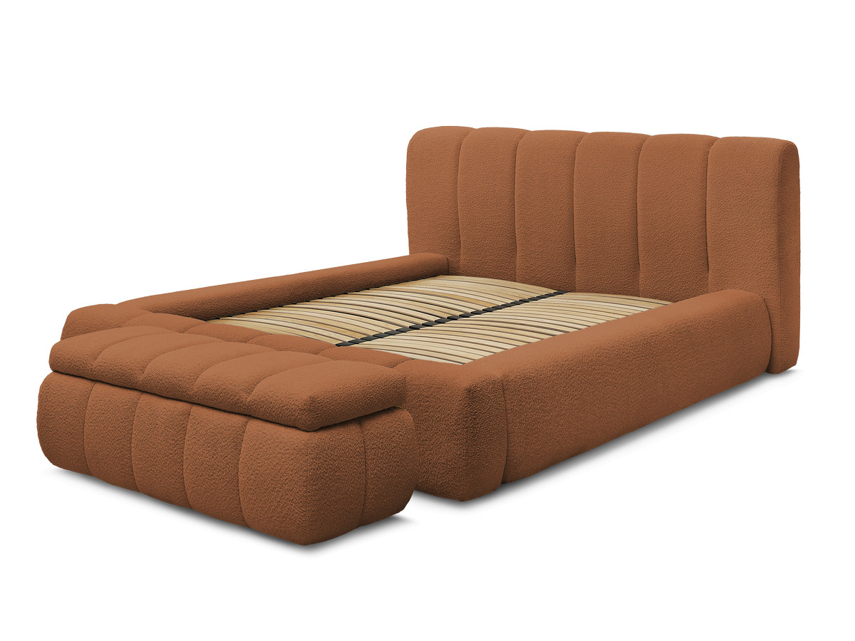 Bobochic Denali Polsterbett mit Bettkasten mit Bettbank Bouclé-Stoff Orange, Liegefläche 140 × 190 cm
