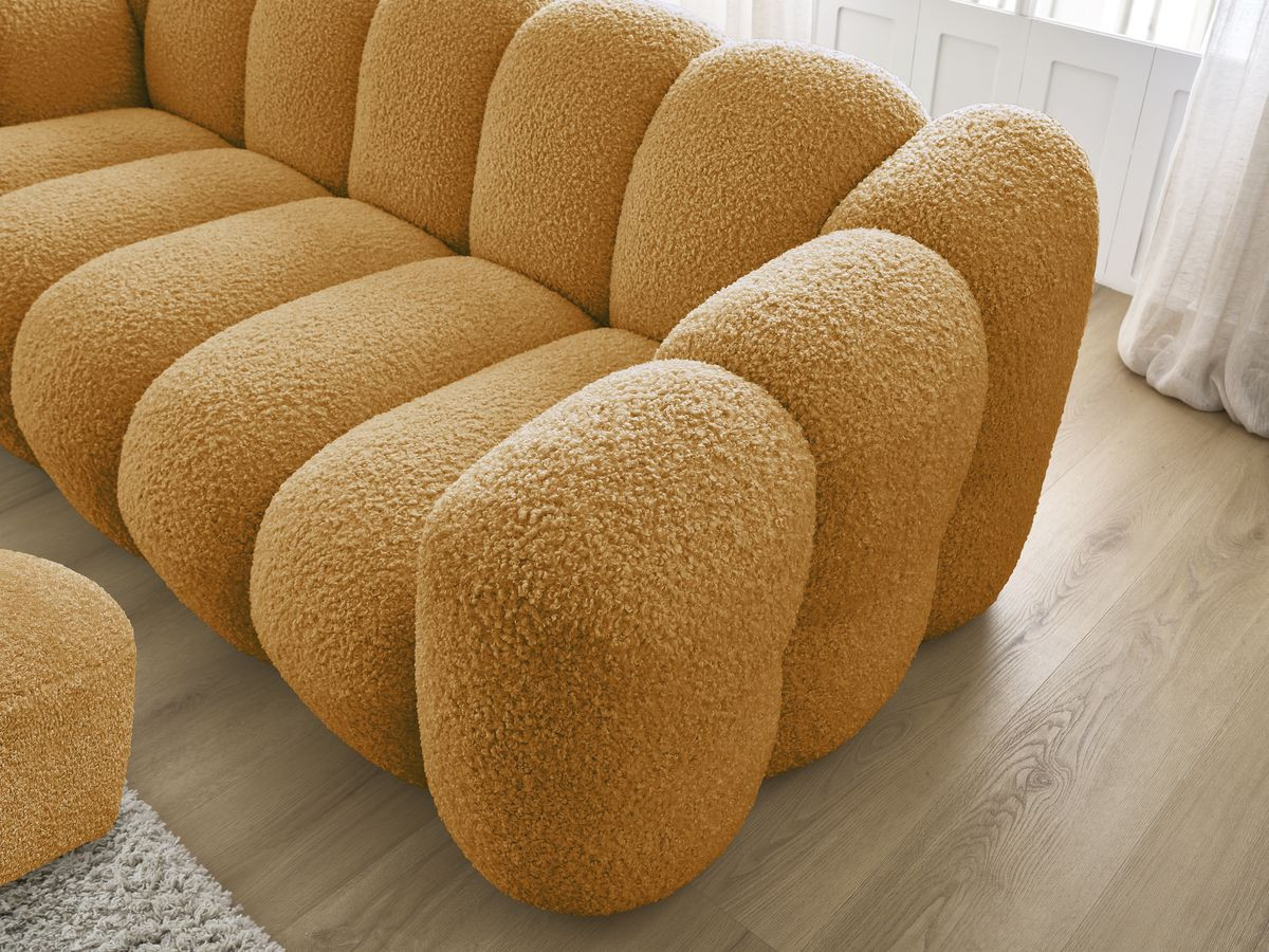 Bobochic Hippolyte Sofa 3-Sitzer mit Pouf Bouclé-Stoff Gelb