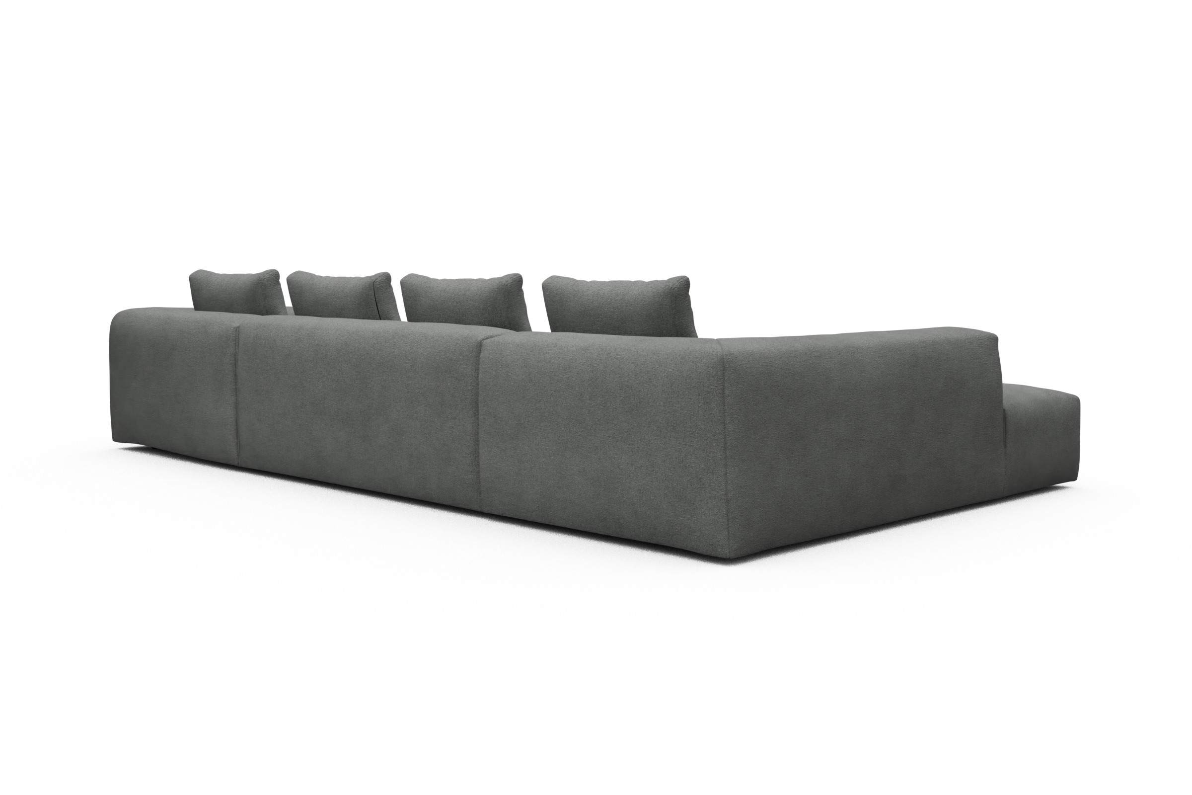 Wohnlandschaft Fred Relax-Ecke links mit 2-Sitzer und Chaiselongue rechts Boucle Skandi 533-Ash-Grey