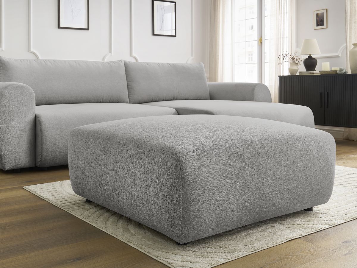 Bobochic Lucien Ecksofa mit Schlaffunktion und Bettkasten und Pouf 314 × 167 cm Stoff Hellgrau Ecke rechts