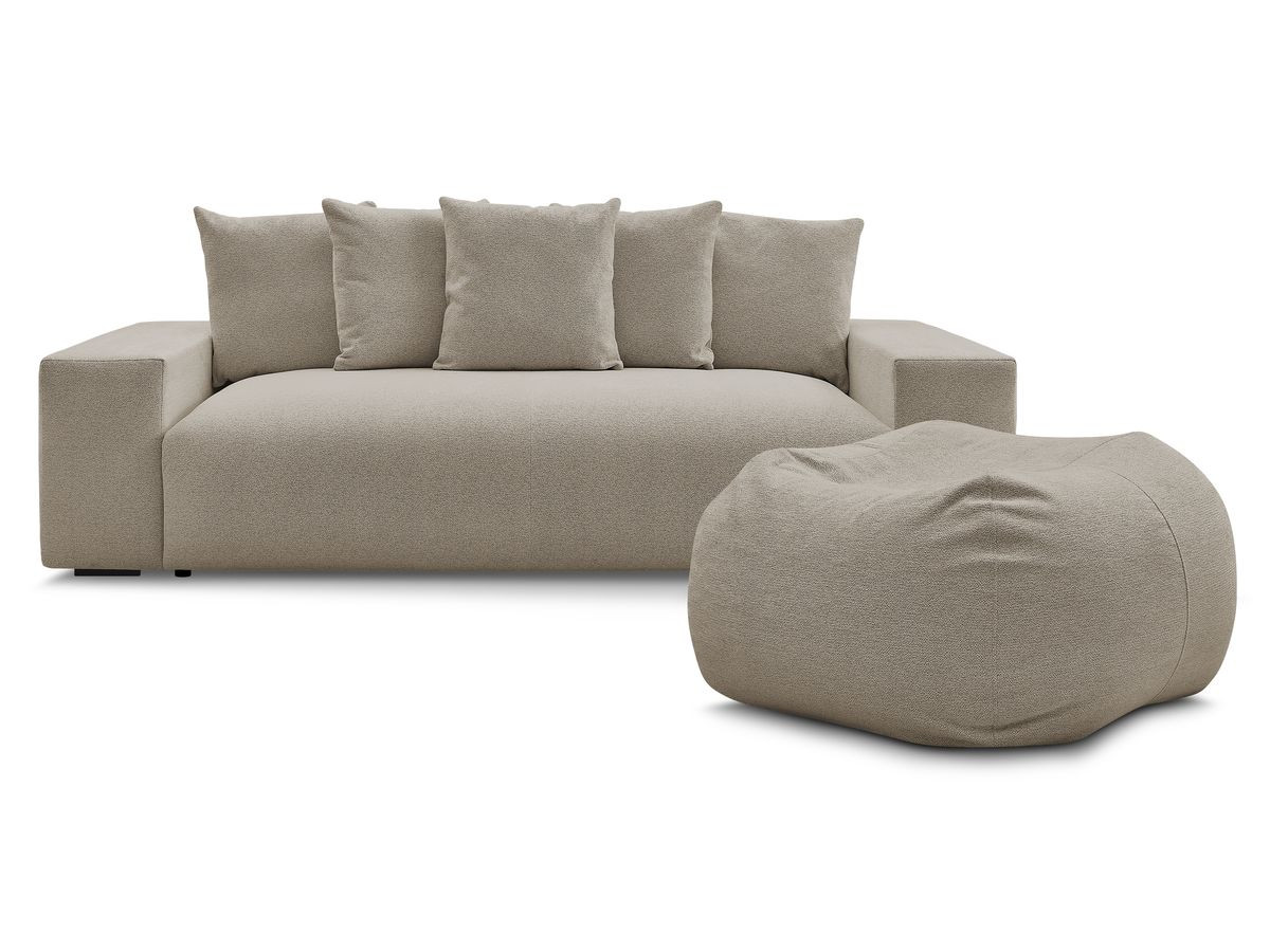 Bobochic Voltaire Schlafsofa 4-Sitzer mit Bettkasten und Pouf Melange-Stoff Taupe