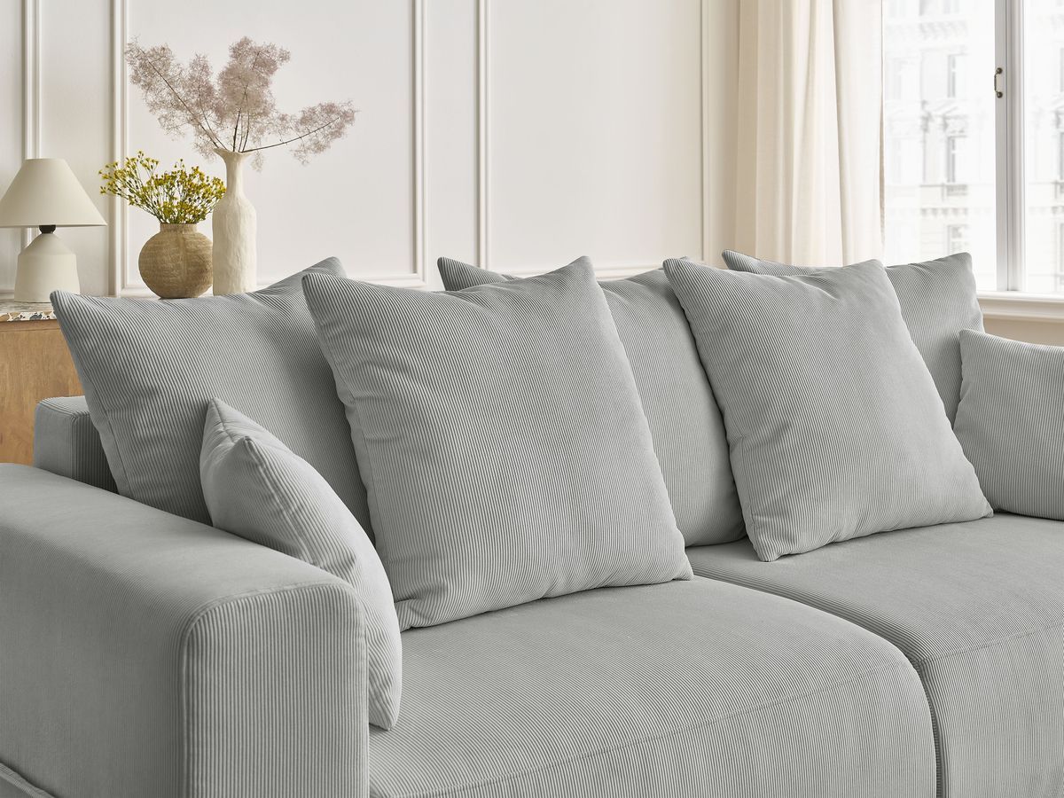 Bobochic Sidonie Schlafsofa 3-Sitzer mit Bettkasten Cordsamt Hellgrau