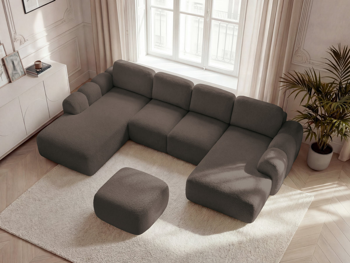 Bobochic Montaigne Wohnlandschaft mit Pouf Bouclé-Stoff Braun Ecke rechts