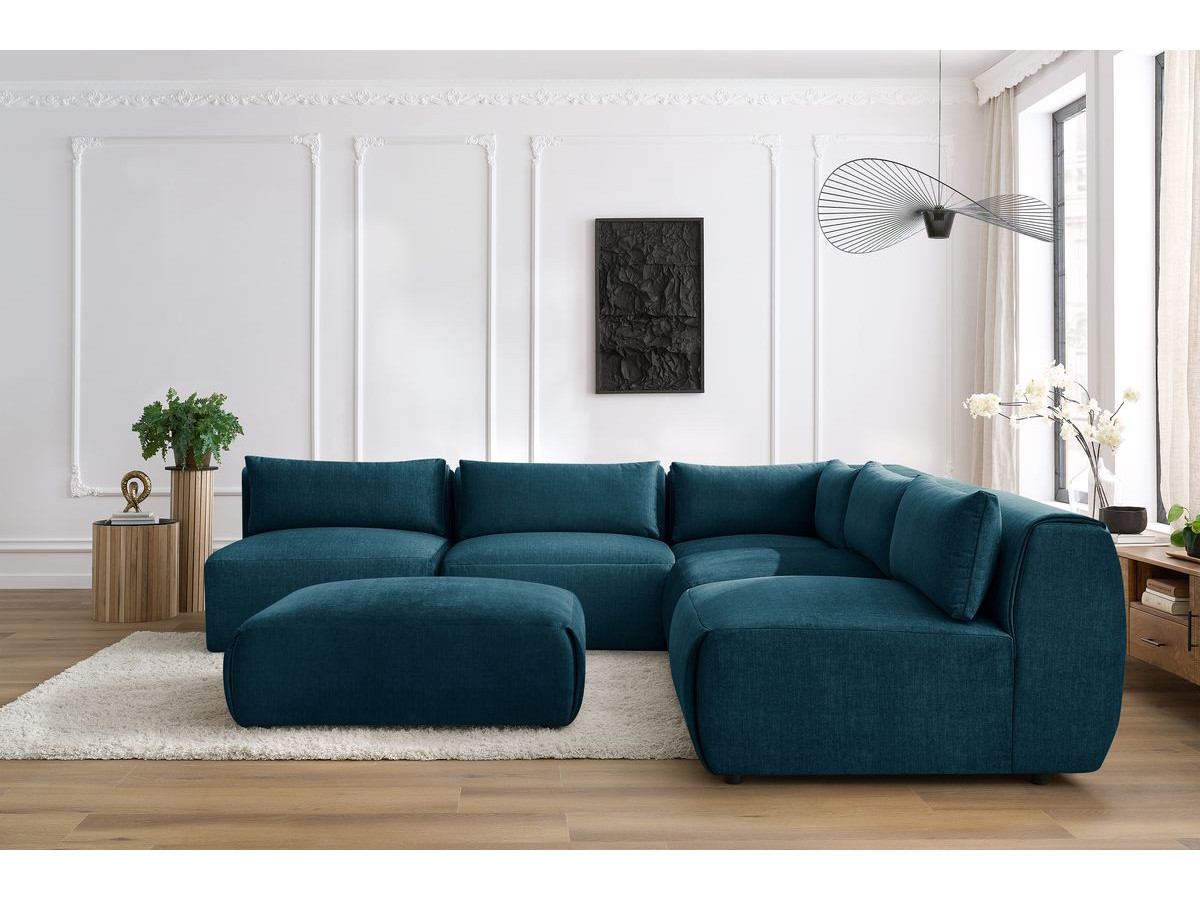 Bobochic Jeanne Ecksofa mit Pouf Samt Dunkelblau