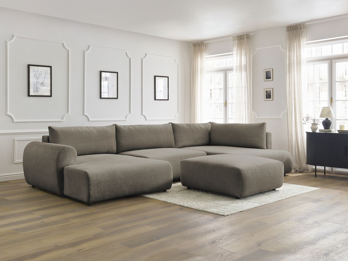 Bobochic Lucien Wohnlandschaft mit Pouf Stoff Taupe Ecke links