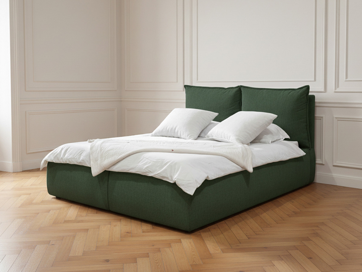 Bobochic Garance Polsterbett mit Bettkasten Stoff Grün, Liegefläche 180 × 200 cm