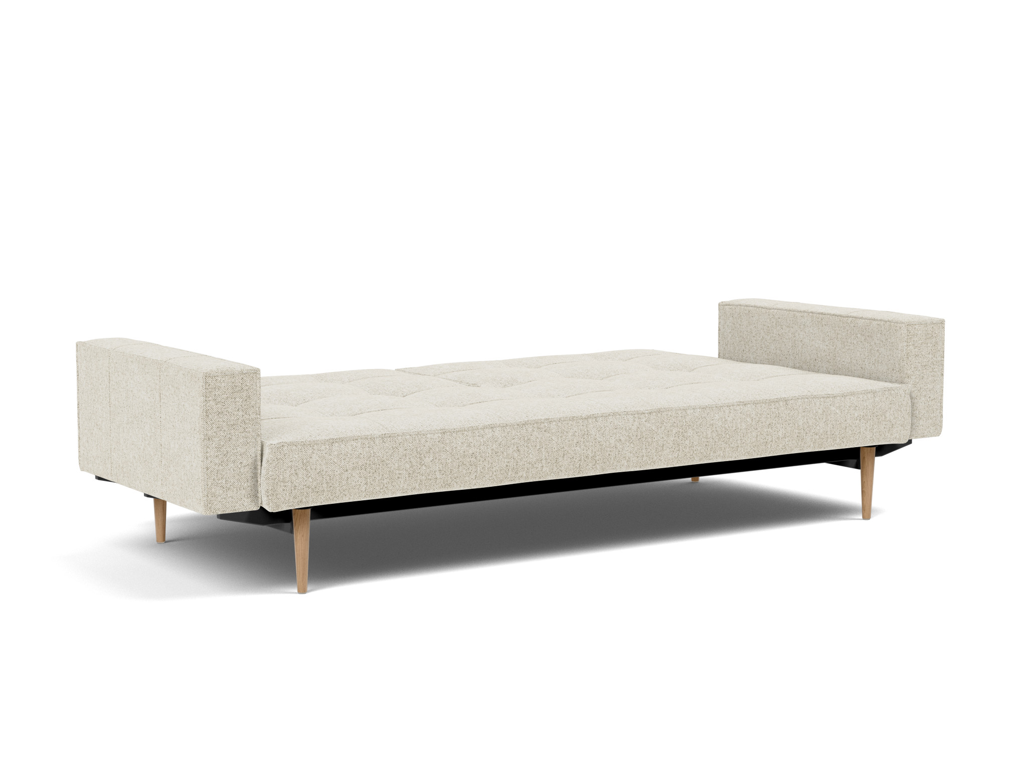 Schlafsofa Splitback mit Armlehnen Strukturierter Stoff Taura 357-Off-White Beine Styletto Eiche hell