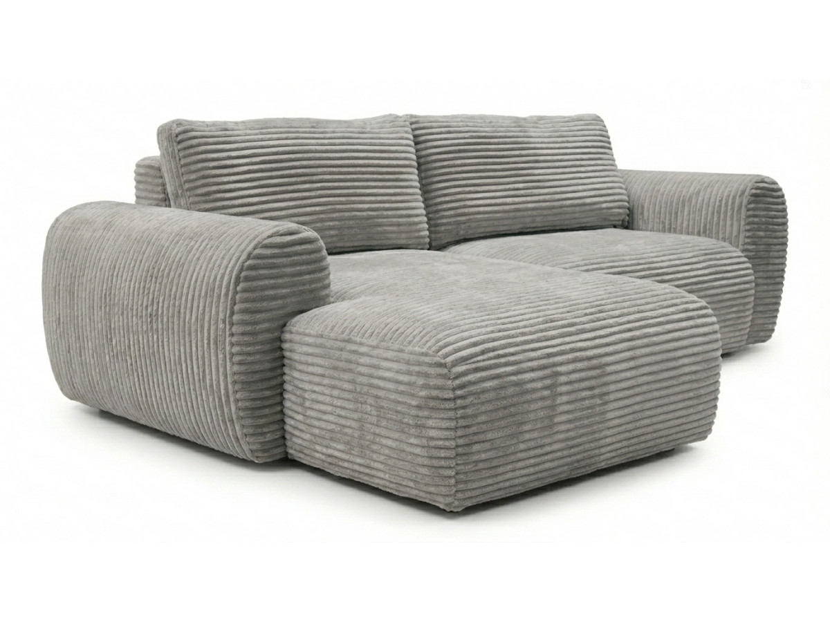 Bobochic Lucien Ecksofa mit Schlaffunktion und Bettkasten Breitcord weich Hellgrau Ecke links