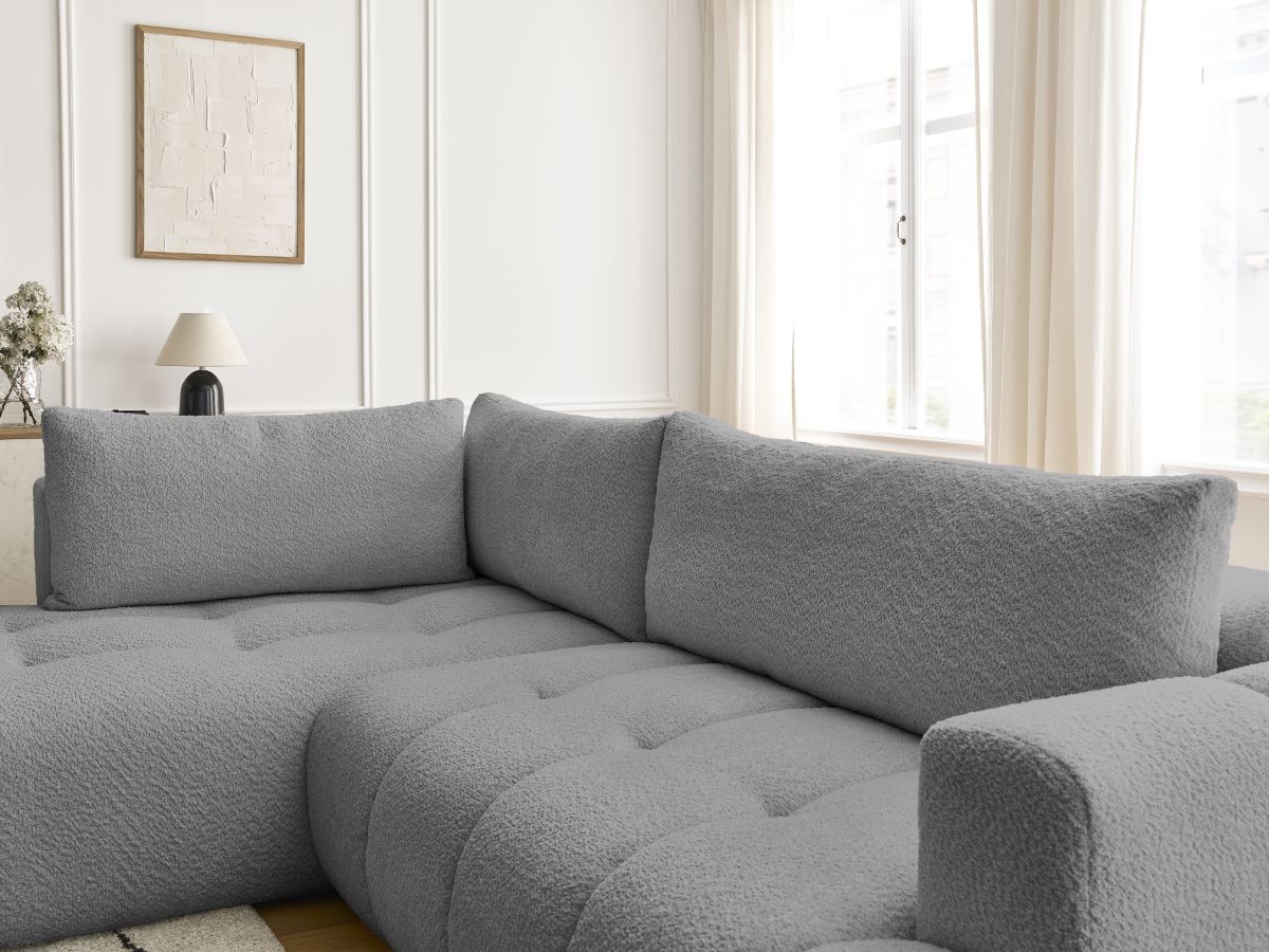 Bobochic Fuji Ecksofa mit Schlaffunktion und Bettkasten 282 × 204 cm Bouclé-Stoff Dunkelgrau Ecke links