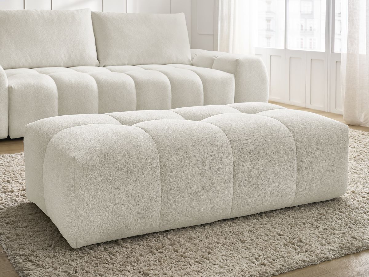 Bobochic Everest Sofa 3-Sitzer mit Pouf, 2 Kissen Melange-Stoff Weiß