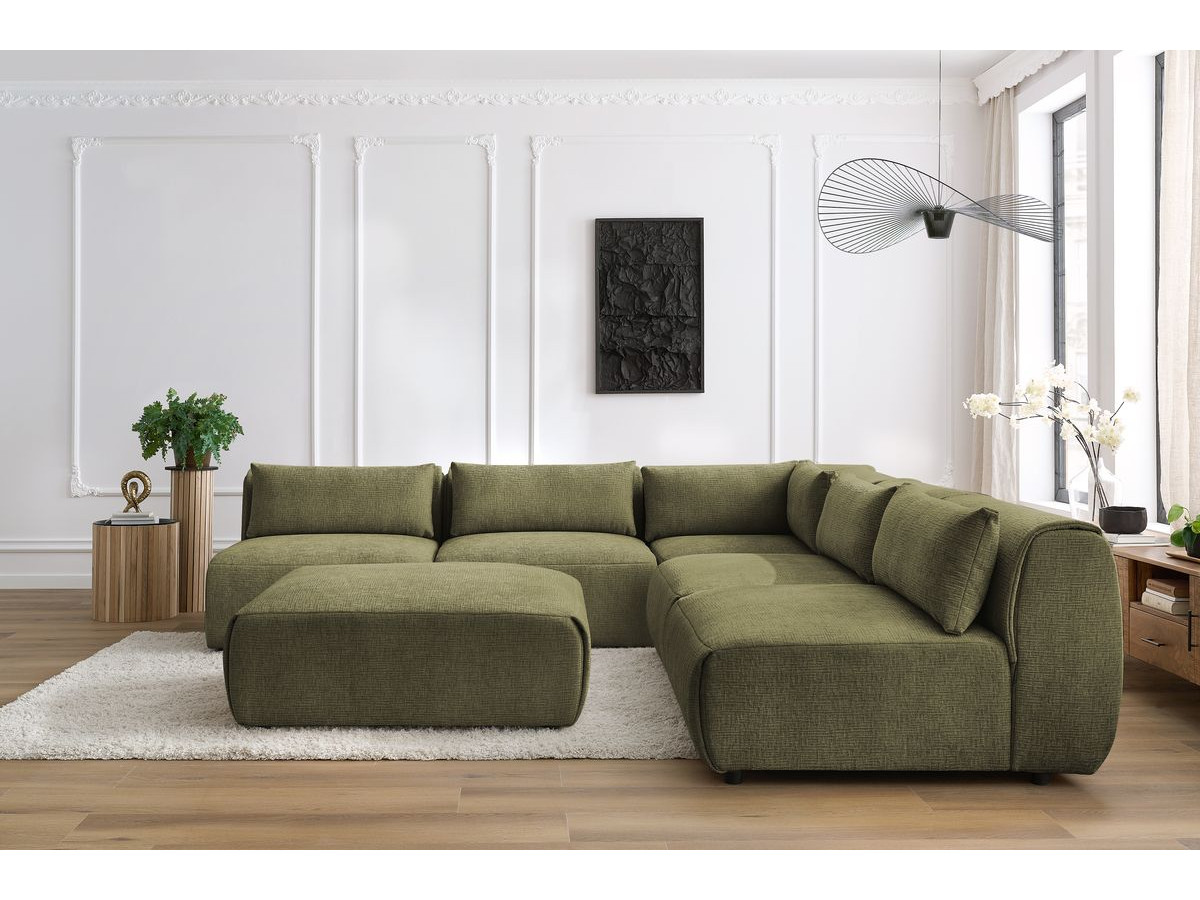 Bobochic Jeanne Ecksofa mit Pouf Strukturstoff Grün