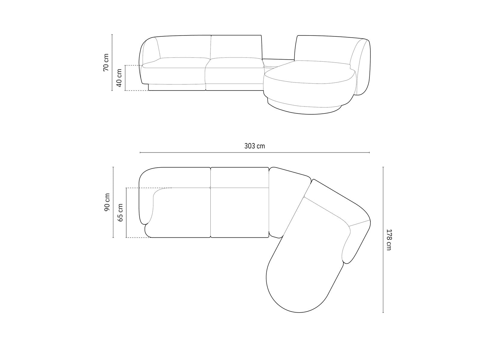 Micadoni Modulares Sofa Miley mit Recamiere 3-Sitzer Rechts Boucle Baloo Dunkel-Olivgrün