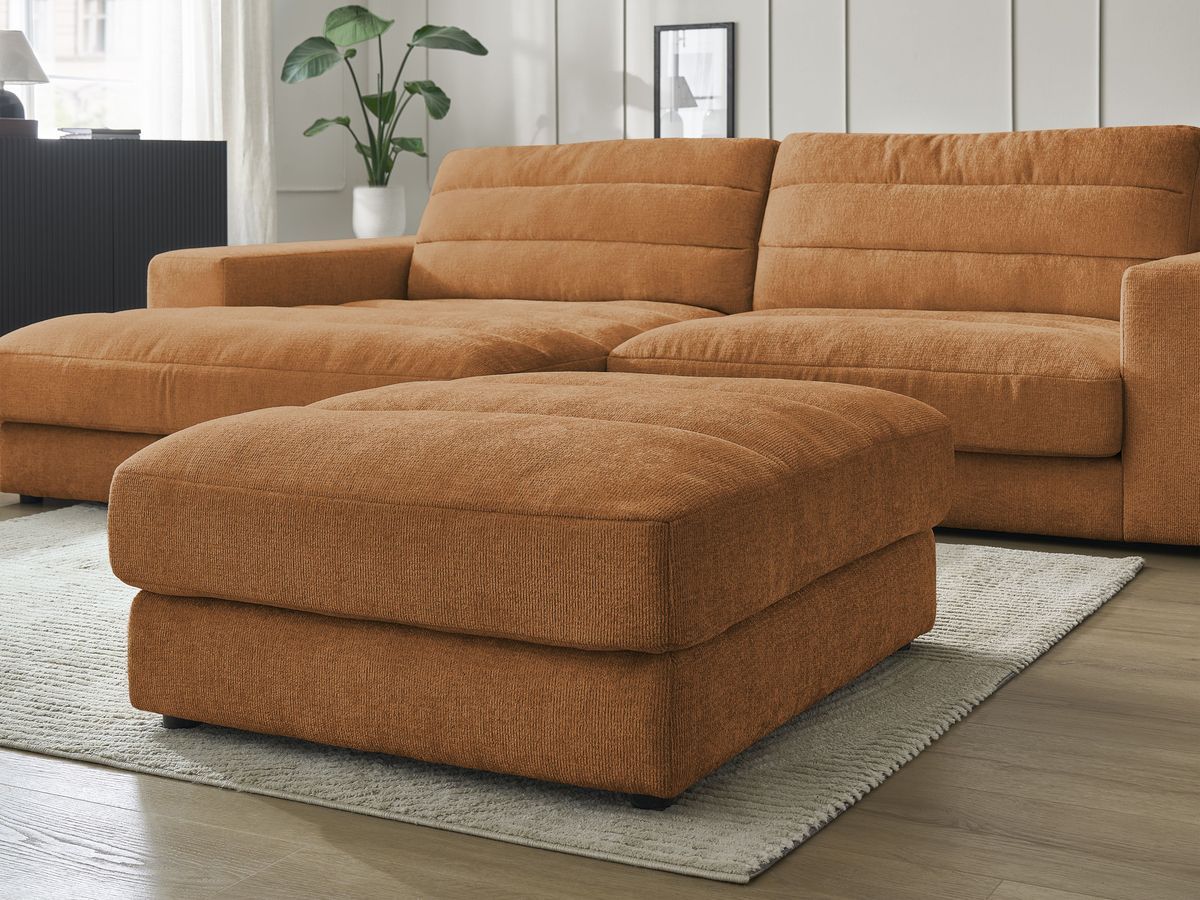 Bobochic Sierra Ecksofa mit Pouf Strukturstoff Orange Ecke links