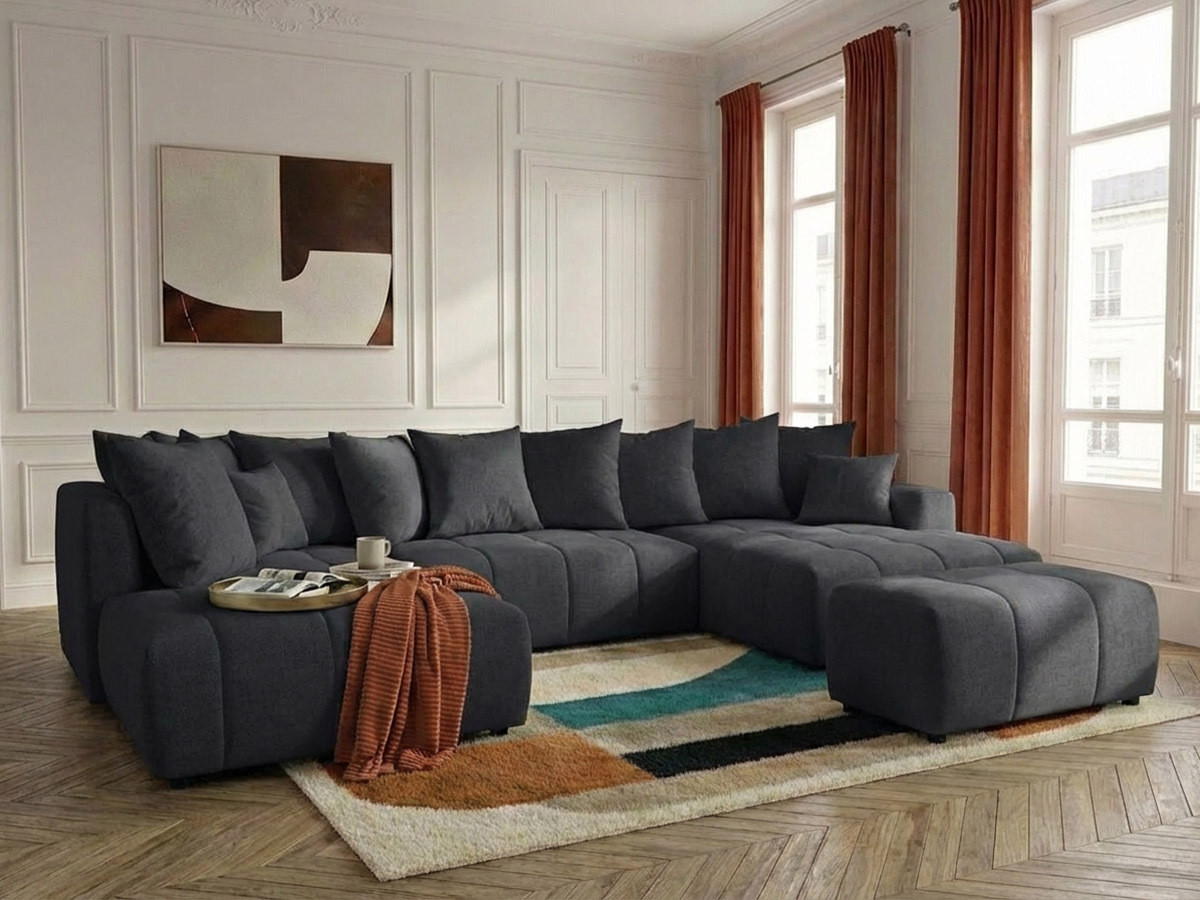Bobochic Roxelane Wohnlandschaft mit Pouf Melange-Stoff Dunkelgrau Ecke rechts
