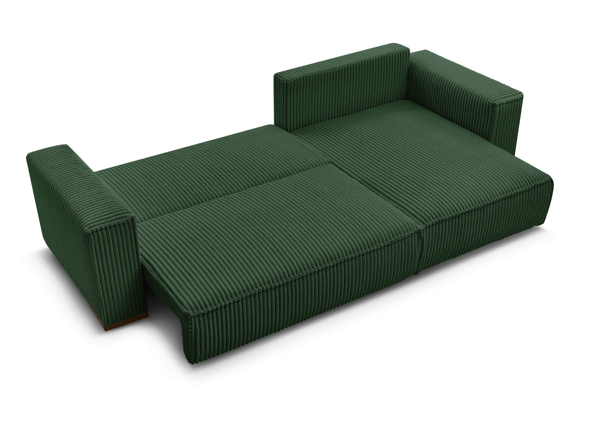 Bobochic Chelsea Ecksofa mit Schlaffunktion und Bettkasten Breitcord weich Grün