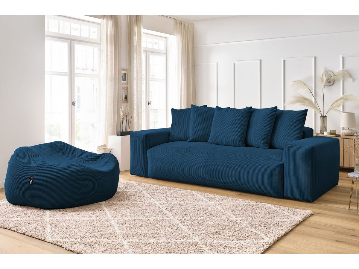 Bobochic Voltaire Sofa 4-Sitzer mit Pouf 280 × 124 cm Cordsamt Dunkelblau