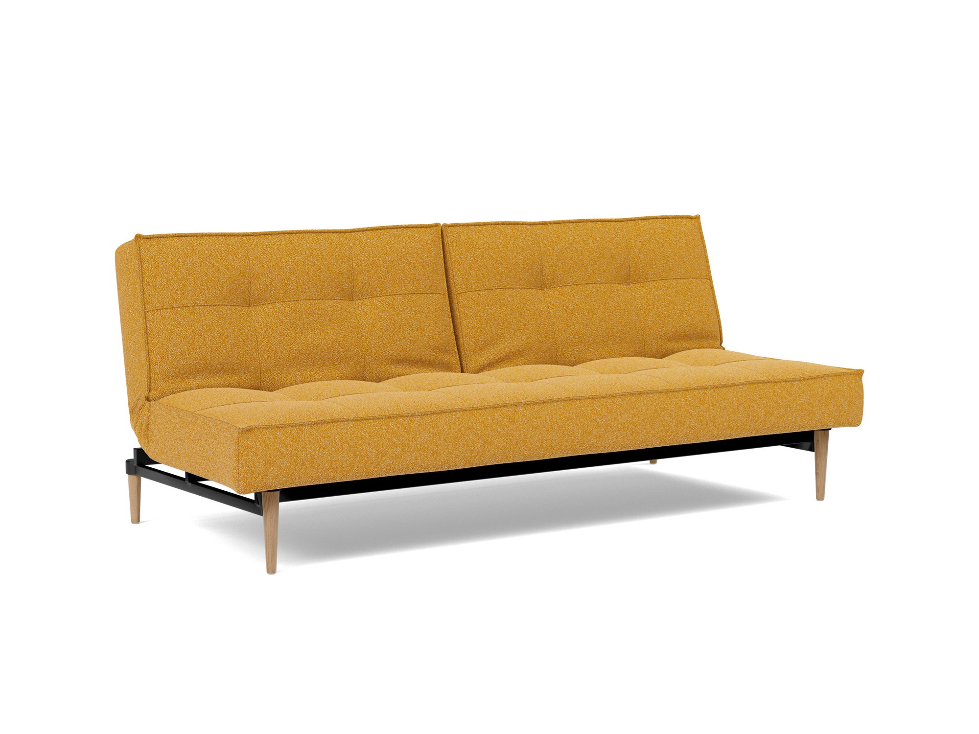 Schlafsofa Splitback Boucle Skandi 536-Ochre Beine Styletto Eiche hell