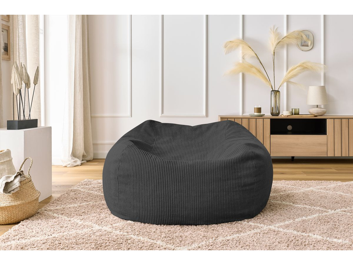 Bobochic Voltaire Pouf 120 × 70 cm Cordsamt Dunkelgrau