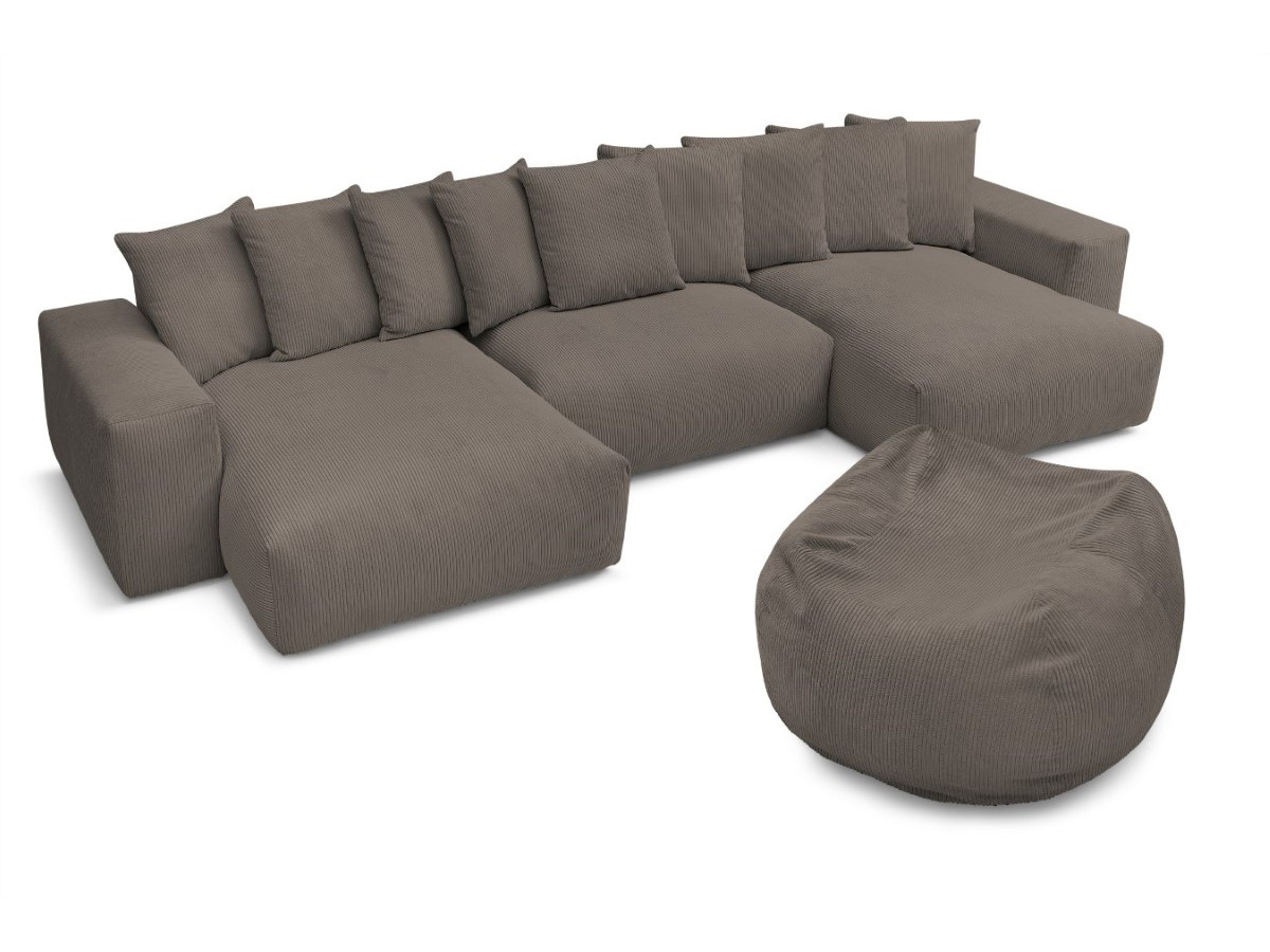 Bobochic Voltaire Wohnlandschaft mit Pouf 420 × 174 cm Cordsamt Taupe