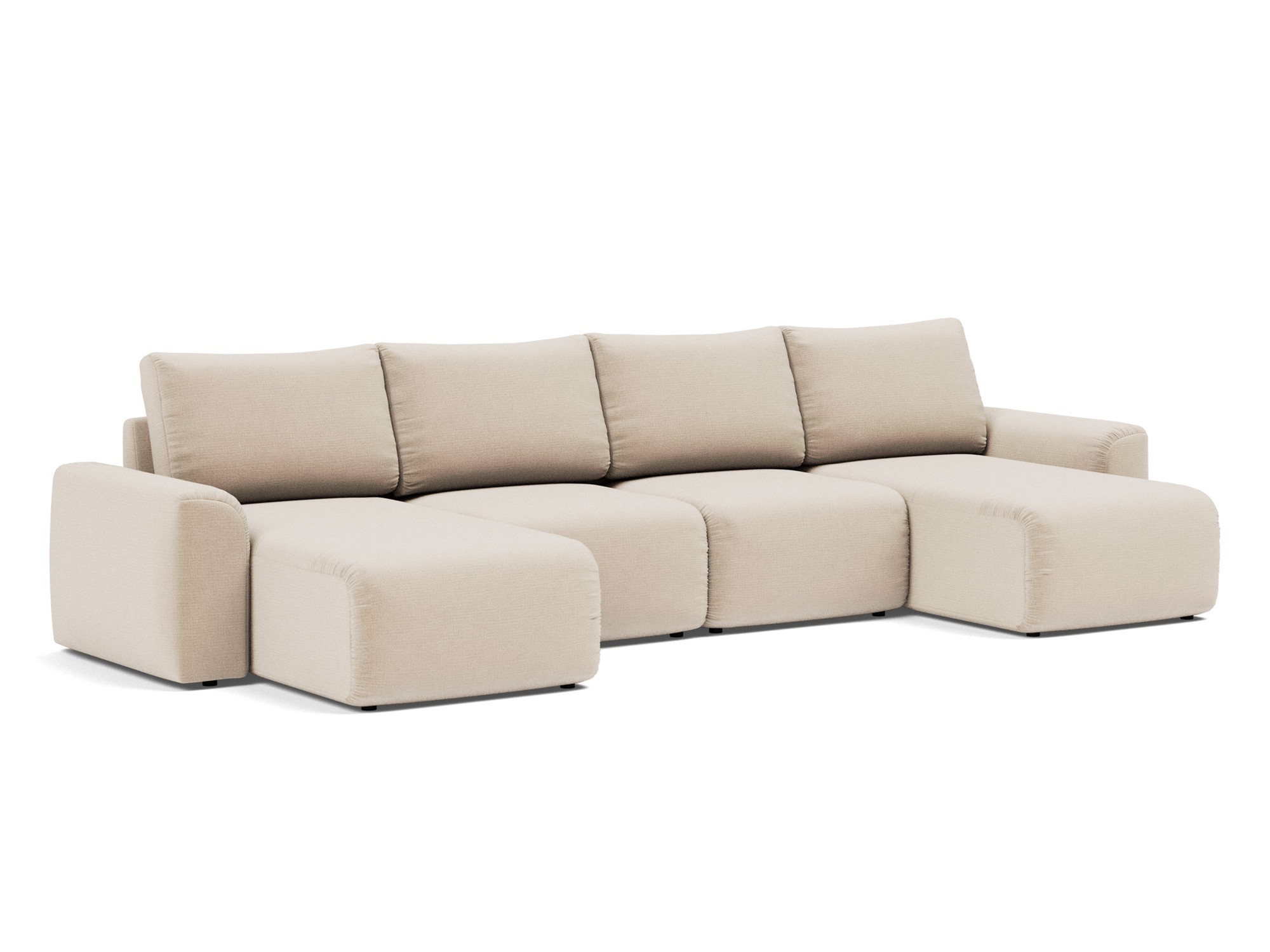 Schlafsofa Norum U-Form mit Chunky-Armlehnen Chenille Esina 410-Almond-Beige
