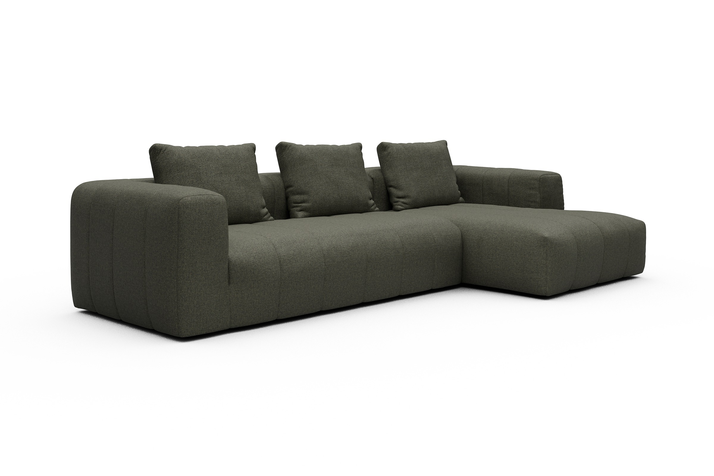Ecksofa Hugo 2,5-Sitzer Armlehne links mit Chaiselongue Sama-Winter-Moss