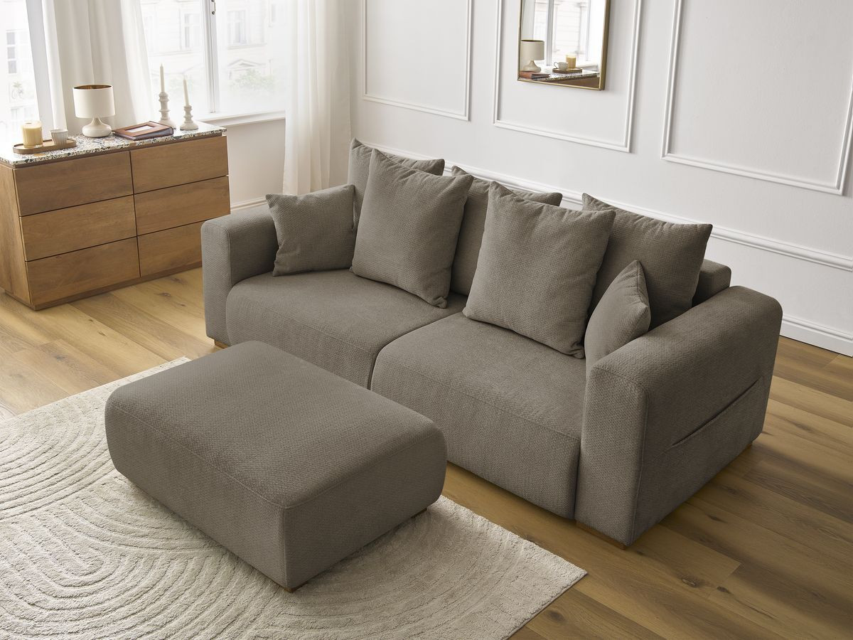 Bobochic Sidonie Sofa 4-Sitzer mit Pouf Melange-Stoff Taupe