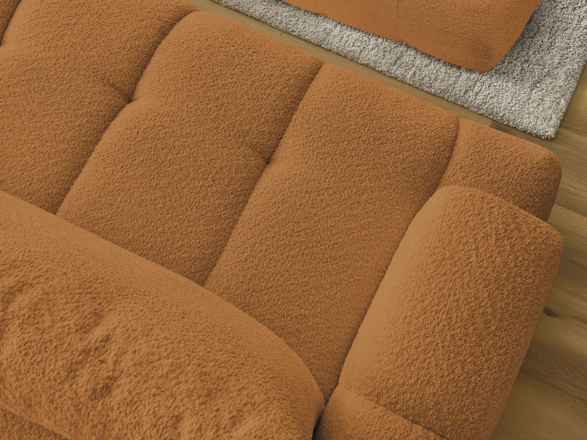 Bobochic Fuji Ecksofa mit Schlaffunktion und Bettkasten und Pouf 292 × 160 cm Bouclé-Stoff Gelb Ecke rechts