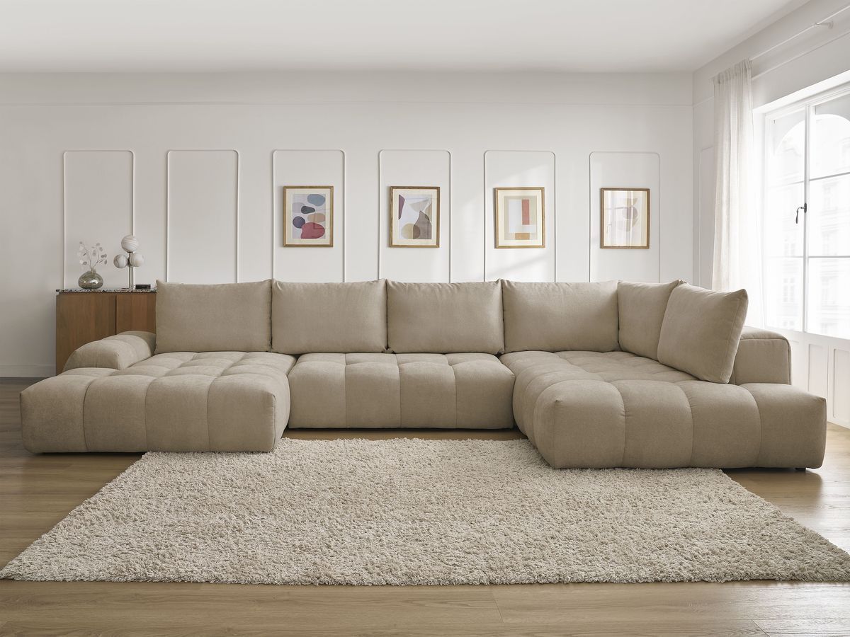 Bobochic Everest Wohnlandschaft, 6 Kissen Strukturstoff Taupe Ecke links