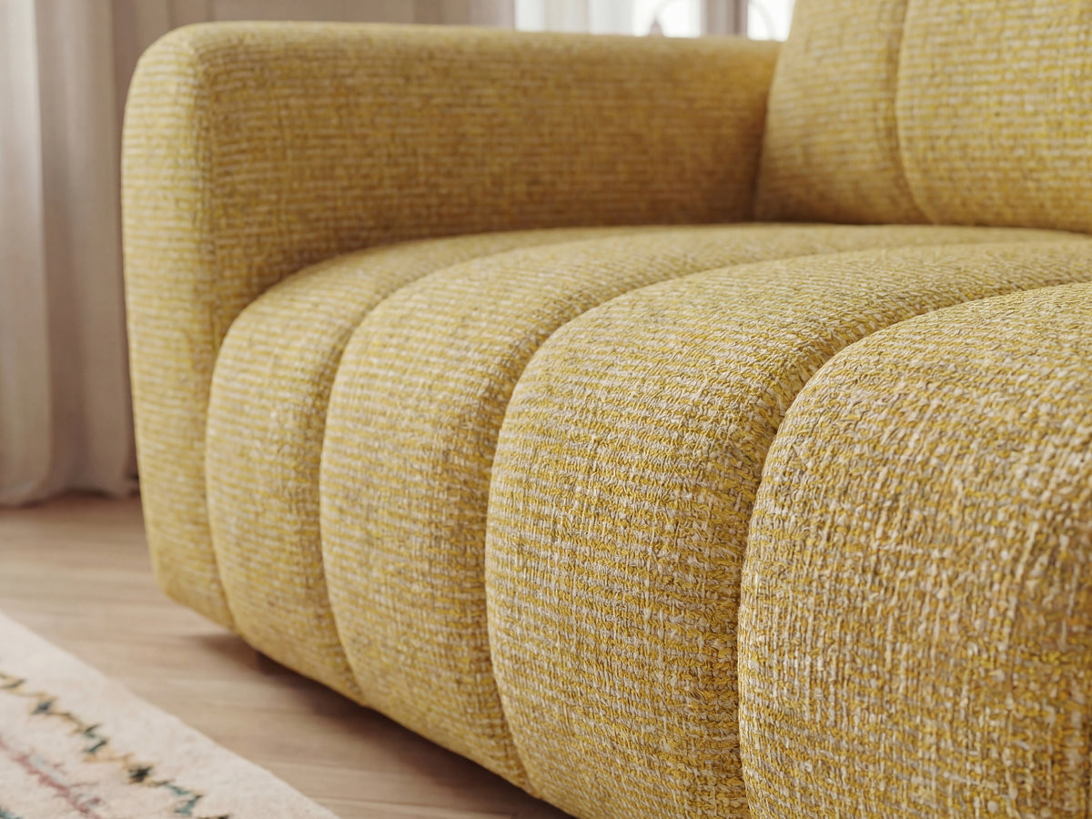 Bobochic Nesty Ecksofa in L-Form, 256 cm, mit Pouf Melange-Stoff Gelb Ecke rechts