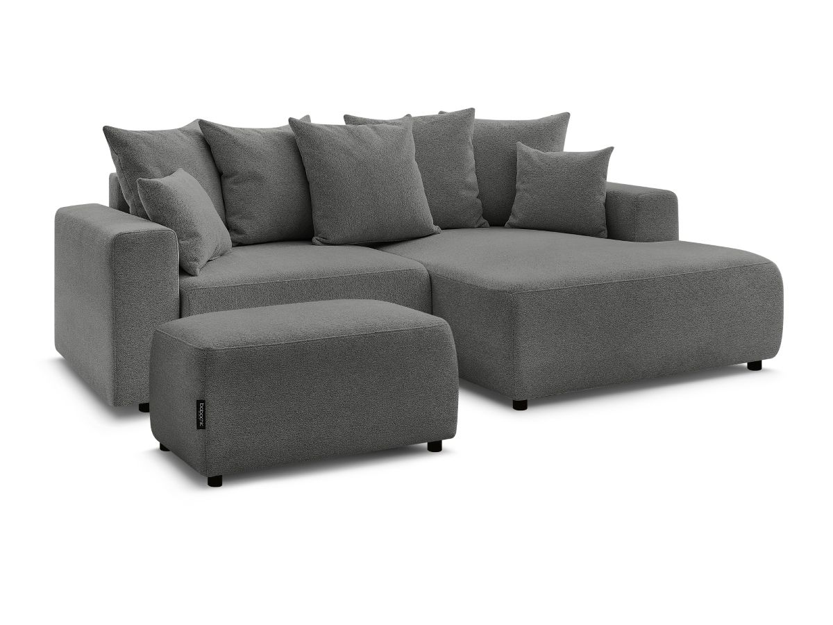 Bobochic Atilla Ecksofa mit Schlaffunktion und Bettkasten und Pouf Melange-Stoff Dunkelgrau Ecke rechts