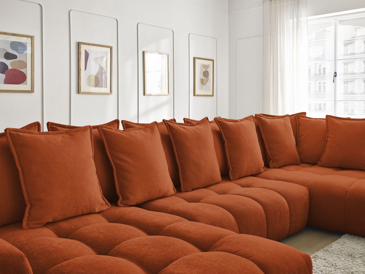 Bobochic Everest Wohnlandschaft, 14 Kissen Strukturstoff Orange Ecke links