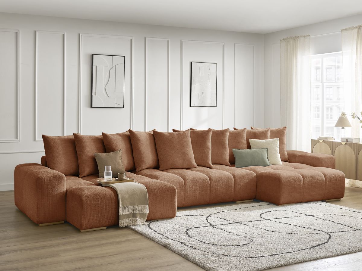 Bobochic Anakin Wohnlandschaft, 10 Kissen Strukturstoff Orange