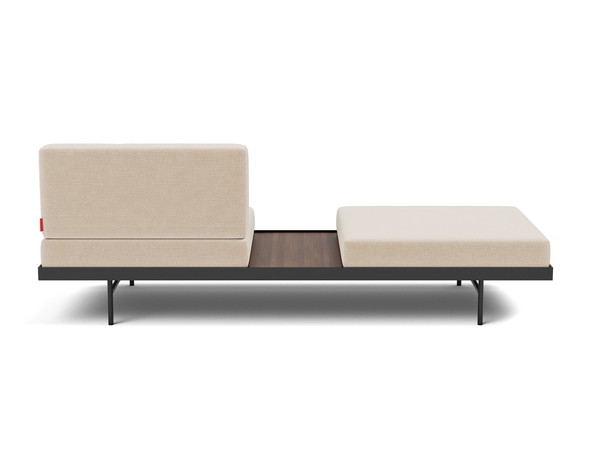 Tagesbett Puri Chenille Esina 410-Almond-Beige Beine mit Nussbaumtisch