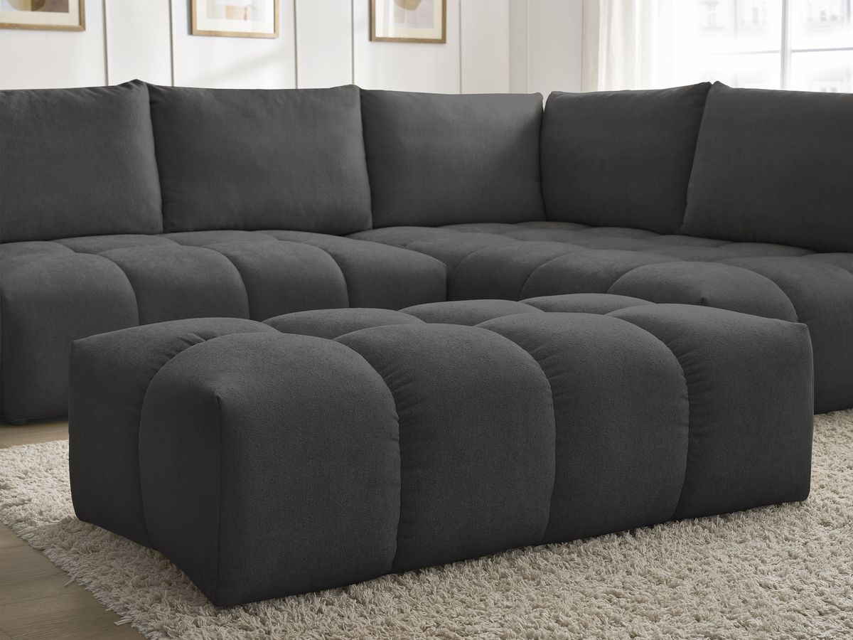 Bobochic Everest Ecksofa mit Schlaffunktion und Bettkasten und Pouf 320 × 212 cm, 5 Kissen Strukturstoff Schwarz Ecke rechts