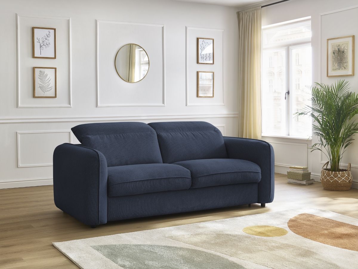 Bobochic Achille Schlafsofa 3-Sitzer Melange-Stoff Dunkelblau, Liegefläche 140 × 200 cm