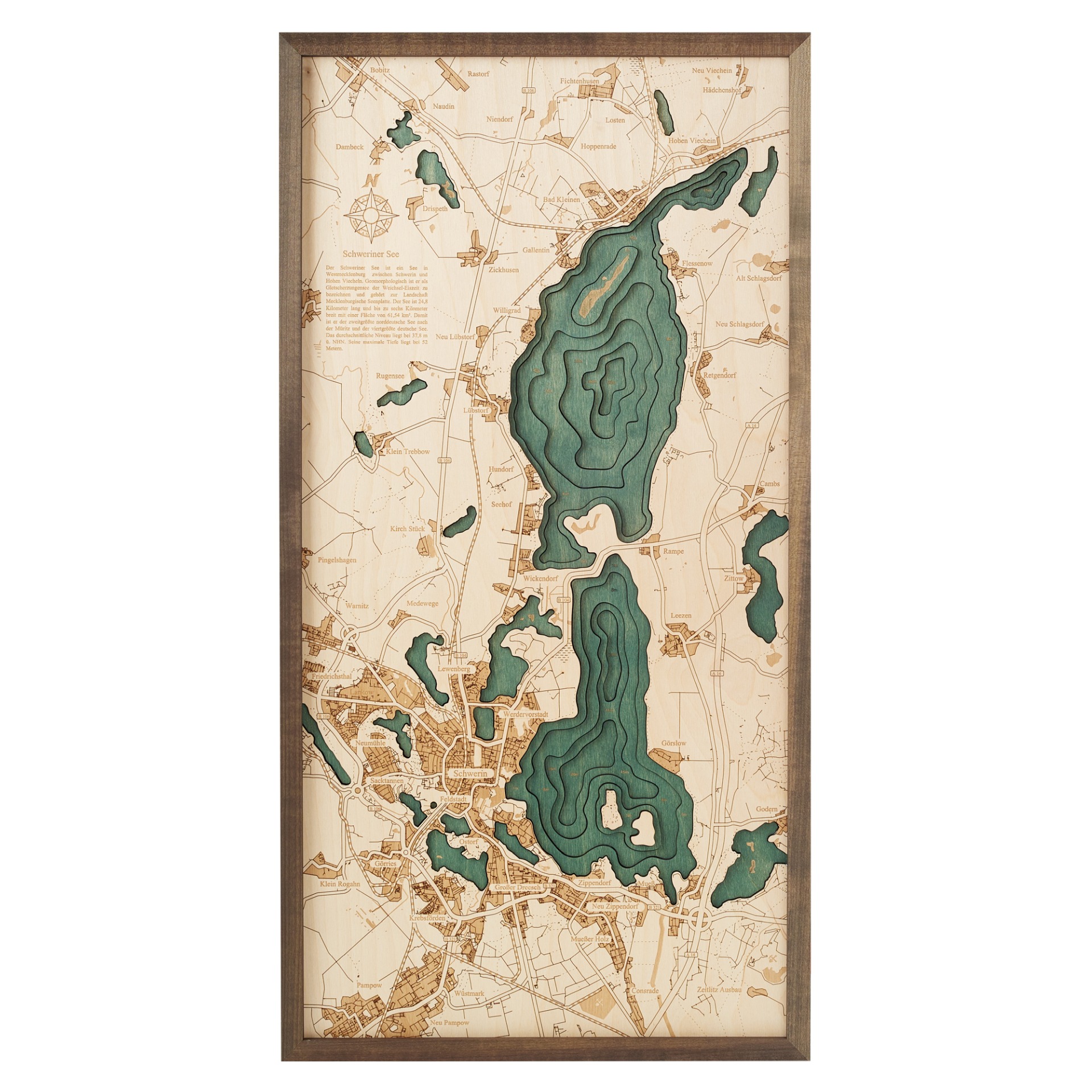 Cutting Brothers 3D Holz-Wandkarte Schweriner See 81x40.5 cm
