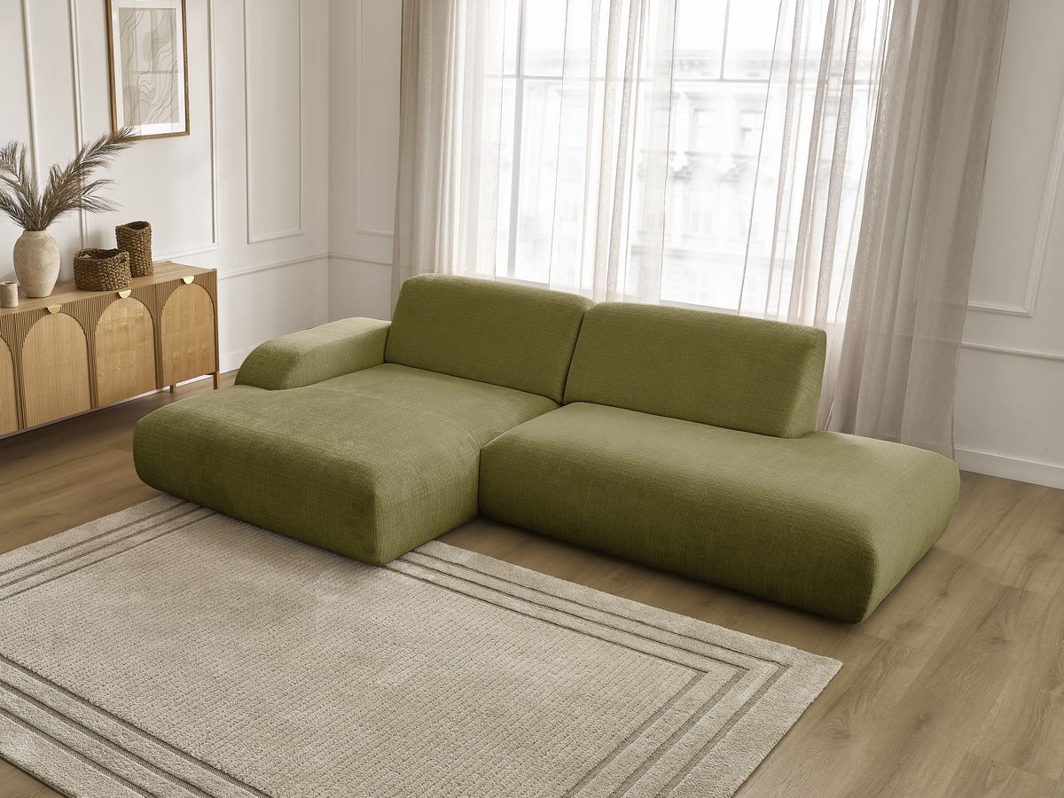 Bobochic Sirius Ecksofa 300 × 170 cm Strukturstoff Grün Ecke links