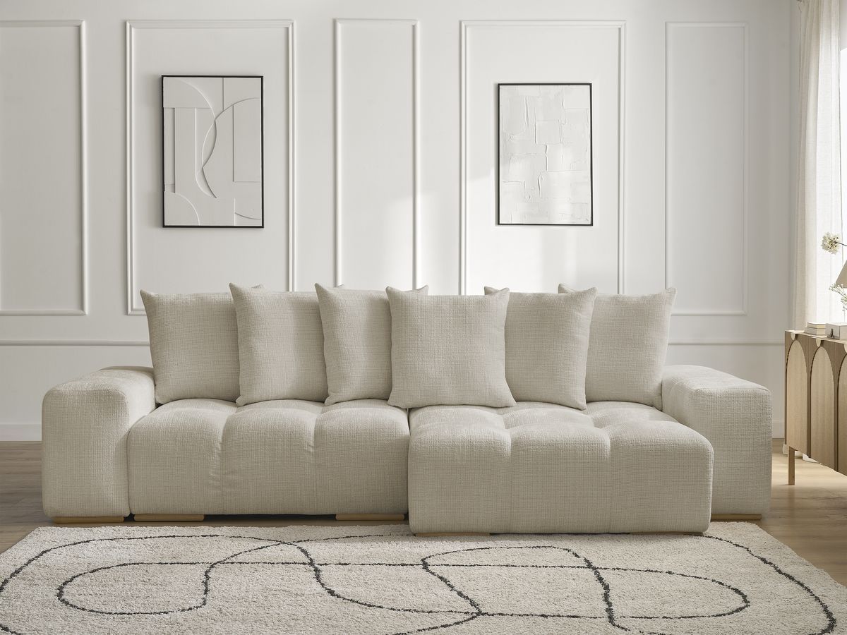 Bobochic Anakin Ecksofa, 6 Kissen Strukturstoff Beige