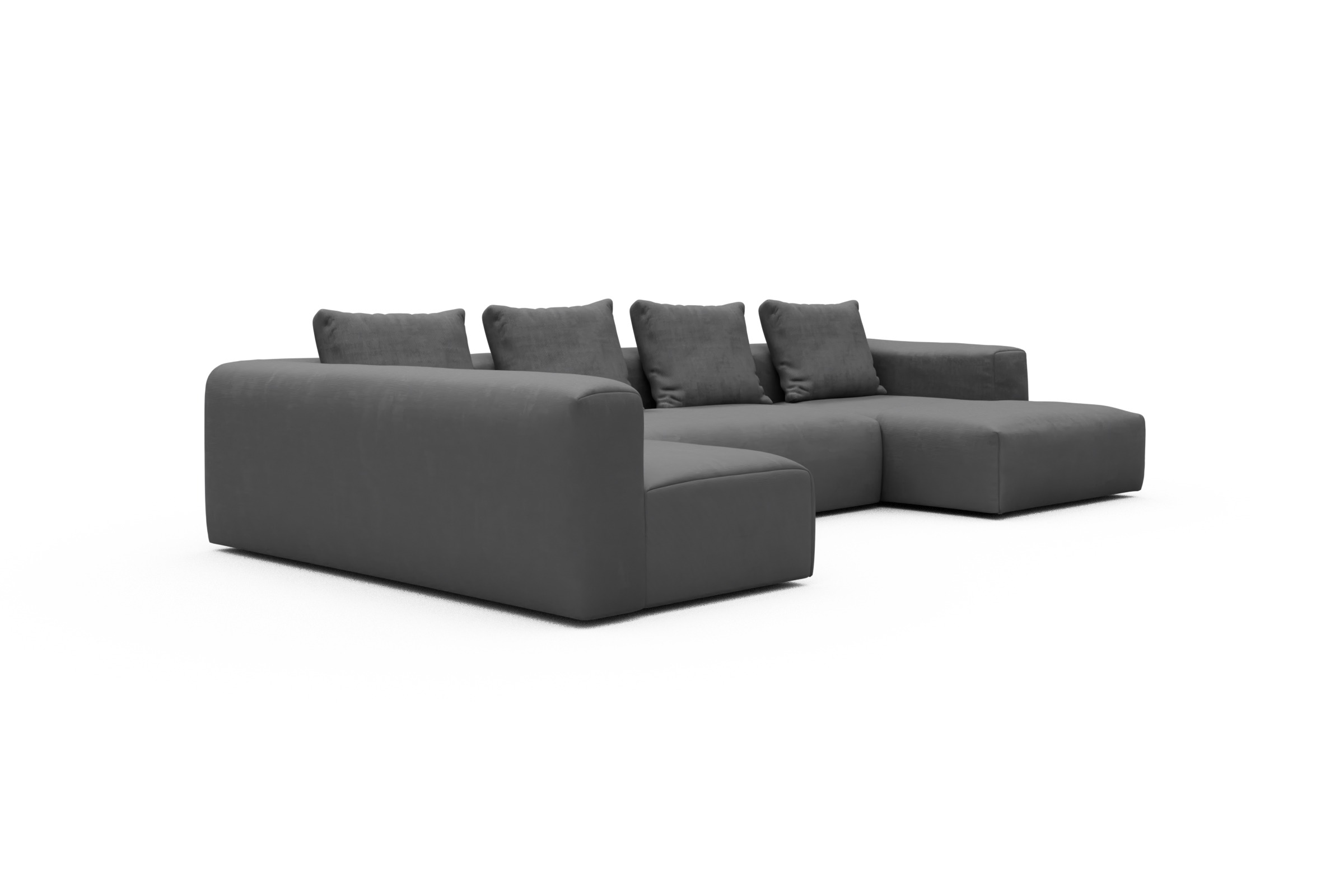 Wohnlandschaft Fred Chaiselongue rechts mit 2-Sitzer und lange Armlehne links Cordufine-Grey