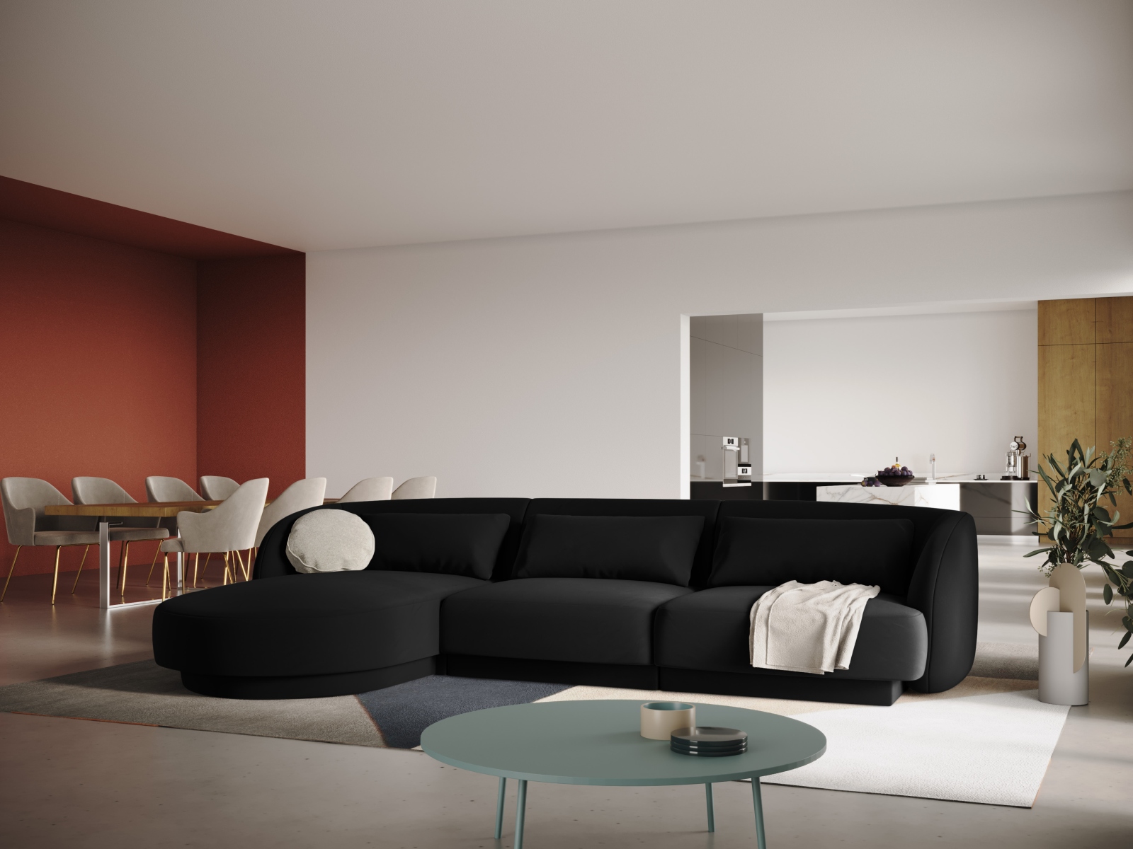 Cosmopolitan Design Ecksofa Tulum 4-Sitzer Samt Bluvel Schwarz Links