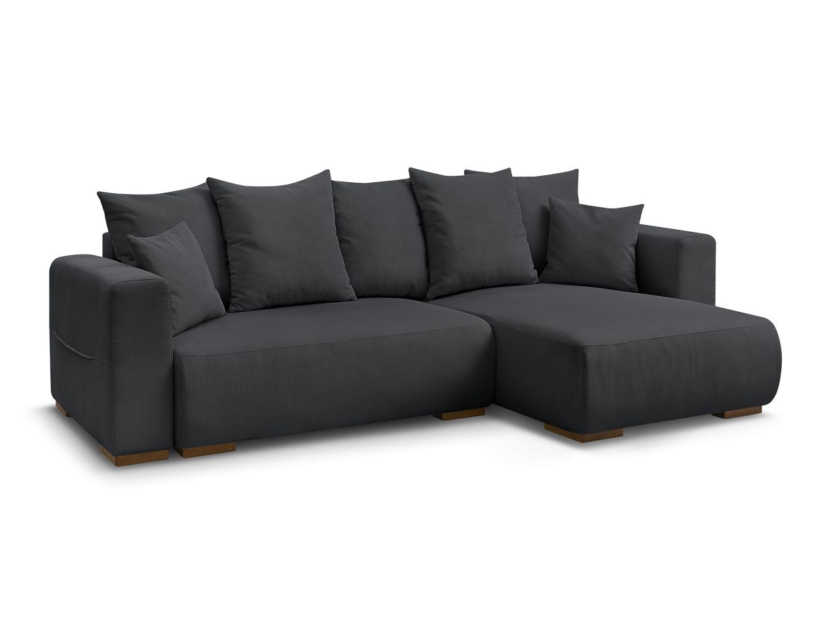 Bobochic Sidonie Ecksofa mit Schlaffunktion und Bettkasten Cordsamt Schwarz