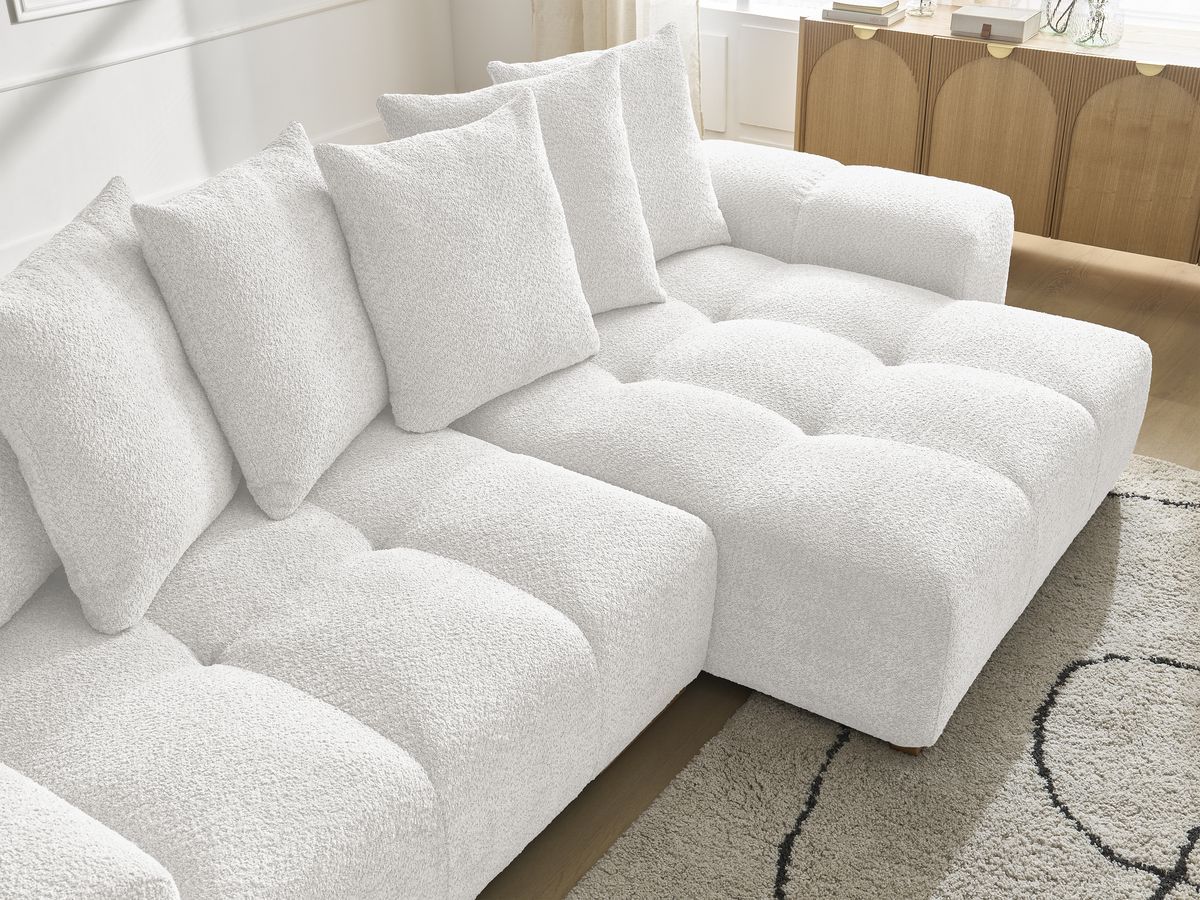 Bobochic Anakin Ecksofa, 6 Kissen Bouclé-Stoff Weiß